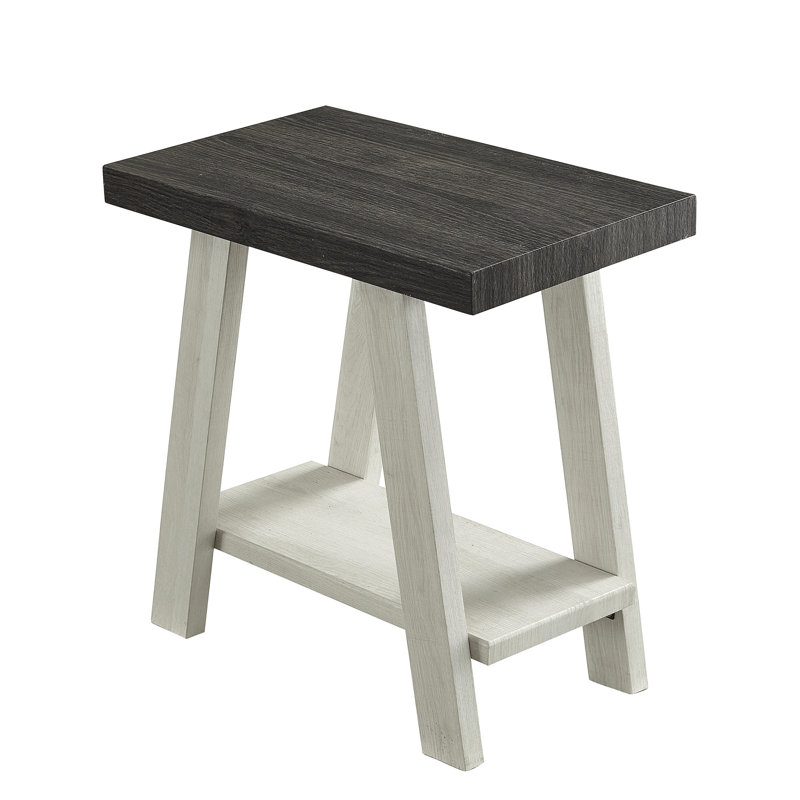 Table d'appoint en bois vieilli gris anthracite et beige avec option de rangement - étagère multicolore