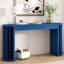 Console de 59 pouces, placage de chêne, bleu marine, pieds en éventail, lignes droites et courbées, décor de vestibule de style couloir, 2 tiroirs pour clés de courrier