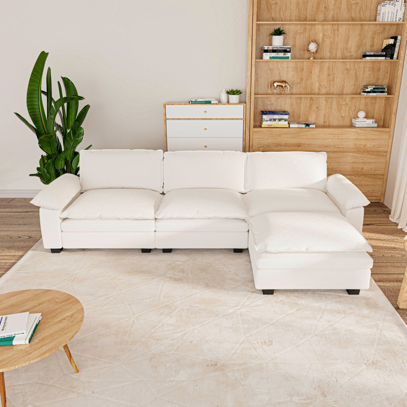 Canapé modulaire 3 places, canapé avec repose-pieds mobile, canapé modulaire en chenille avec coussins amovibles et superposés