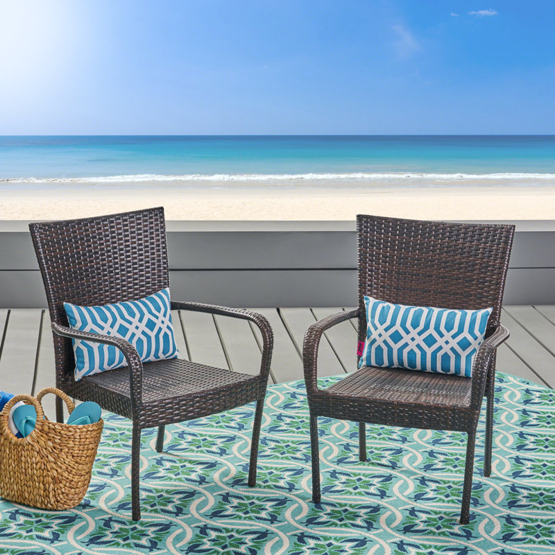 Hawes Outdoor Wicker Stacking Dining Chairs, Multicolor Brown