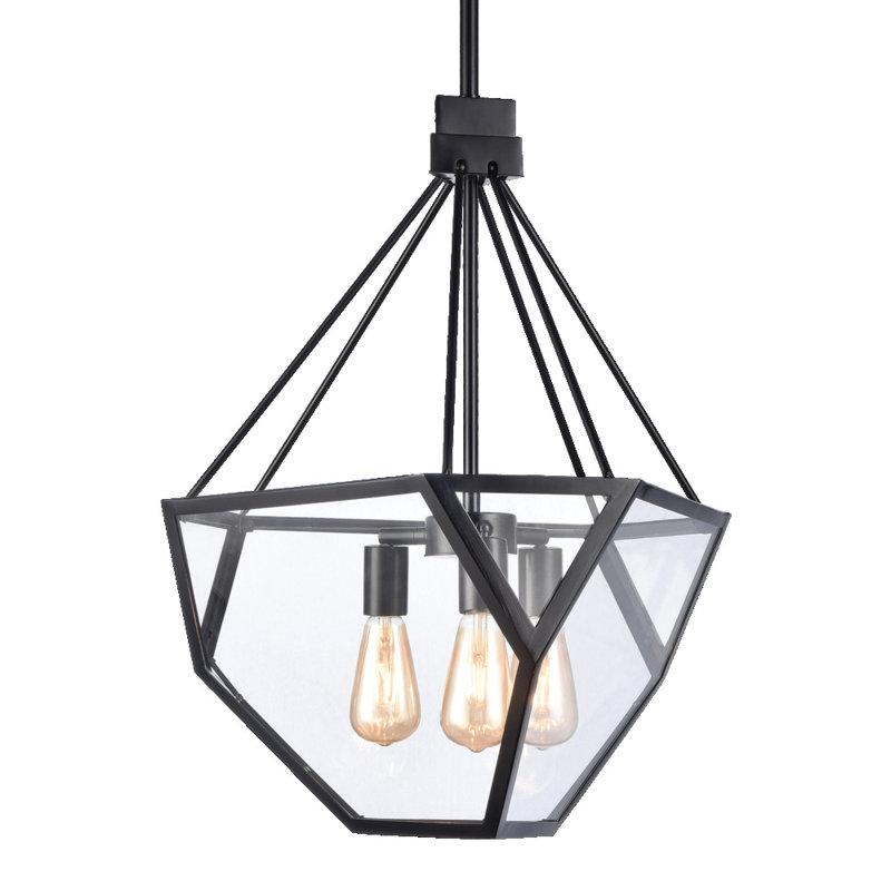3-Light 21" Architectural Glass Chandelier