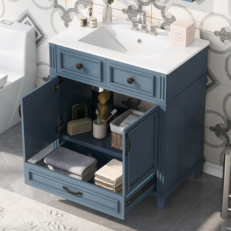 Meuble-lavabo de 30 po avec lavabo en céramique, Bleu