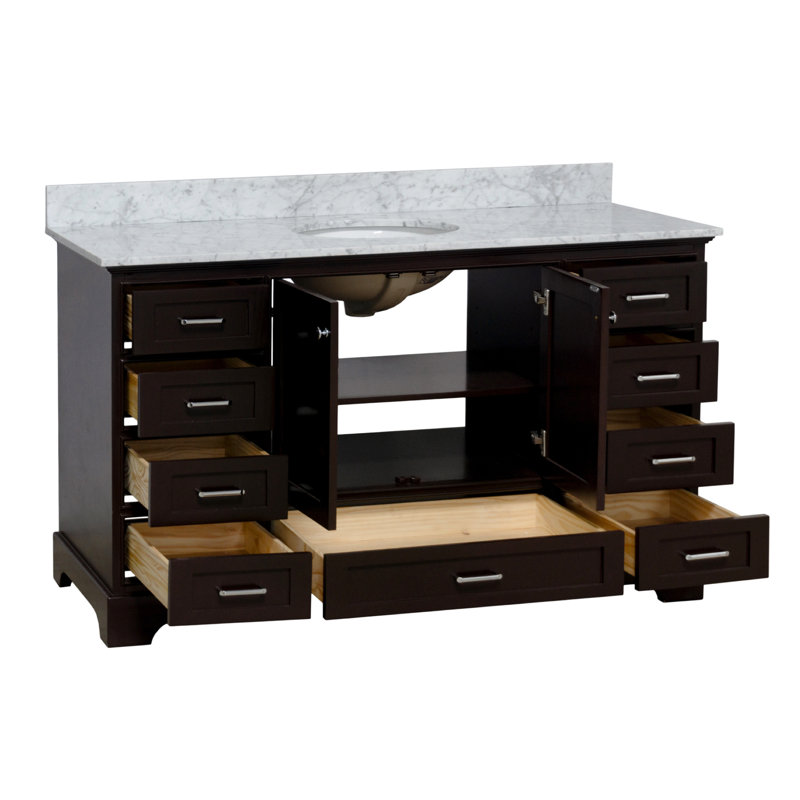 Ensemble de meuble-lavabo simple 60 po Larosa, Chocolat, Marbre de Carrare