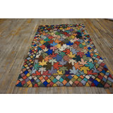 Artistic Colorful Jewel Tone Leaf Pattern Antique American Hooked Rug