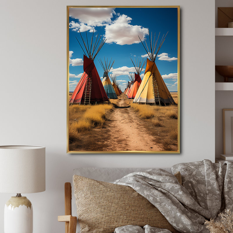 Tipi jaune jaune «Path to Spirituality IV» - reproduction, Cadre flottant doré, H 32 po x l 16 po x P 1 po