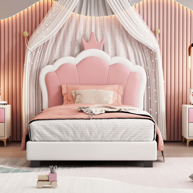 Lit princesse rembourré, lit plateforme, Blanc, Simple