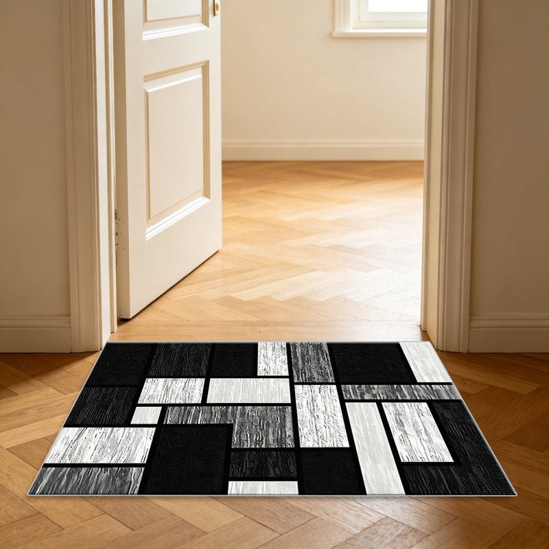 Monochrome Mondrian Geometric carpet-easy to clean, machine-washable, soft and comfortable; suitable for door mats, kitchens, living rooms, bedrooms, corridors, and laundry areas. Easy to clean, durable carpet for home decoration.
