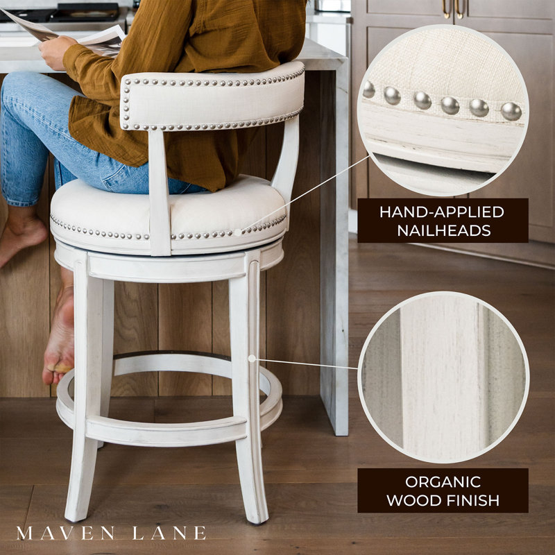 Weathered Oak Swivel Counter Stool with Sand Upholstery