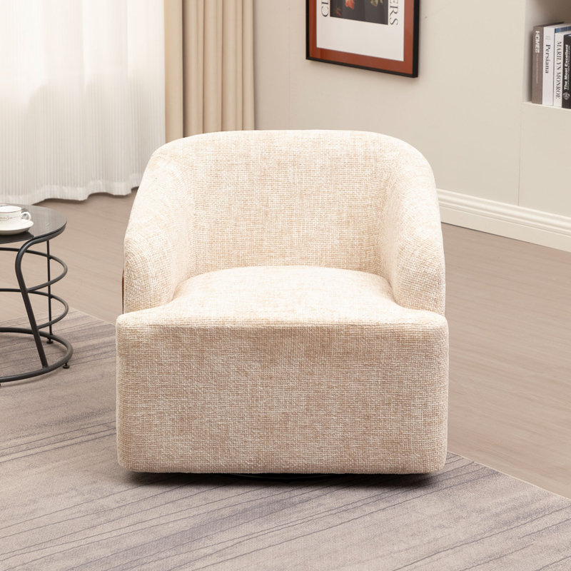 Broderic Swivel Barrel Chair, White Linen