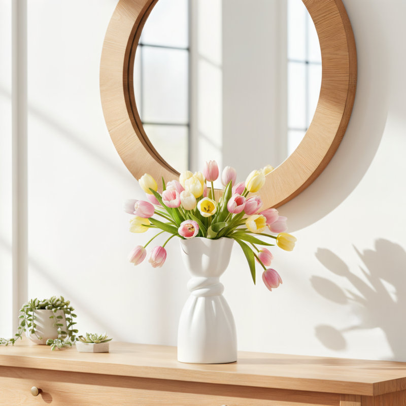 Charmaine 10" Cinched Knot White Ceramic Vase, White