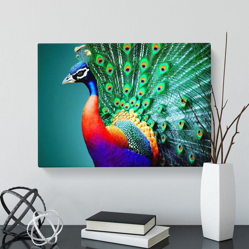 Blossoming Peacock - Wrapped Canvas Painting, 35cm H x 50cm W x 3cm D