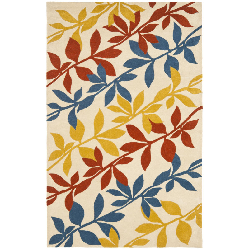 Tapis floral en laine et viscose touffeté à la main Avayah Soho, Rectangle 7 pi 6 po x 9 pi 6 po