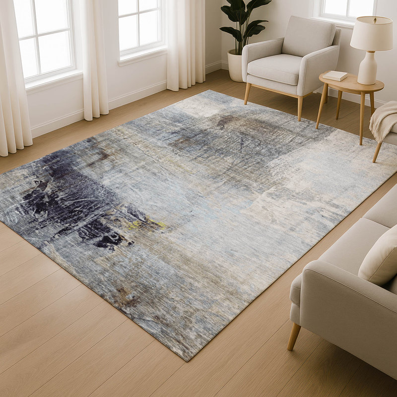Premium Machine Washable Mayfield Abstract Rug, Sky, 9' x 12'