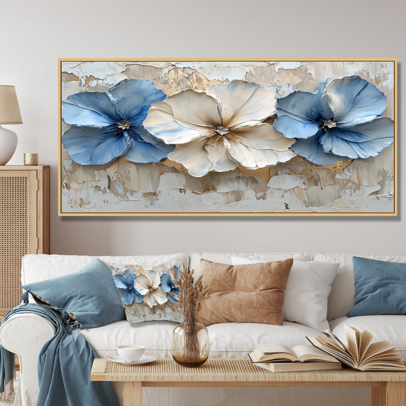 Impression sur toile rhododendron crème velours bleu Rhododendron II, Noir, noir, noir, noir, H 28 po x l 60 po