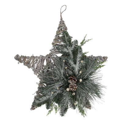 24" Green Gray and Brown Frosted Mixed Pine Hanging Star Christmas Ornament