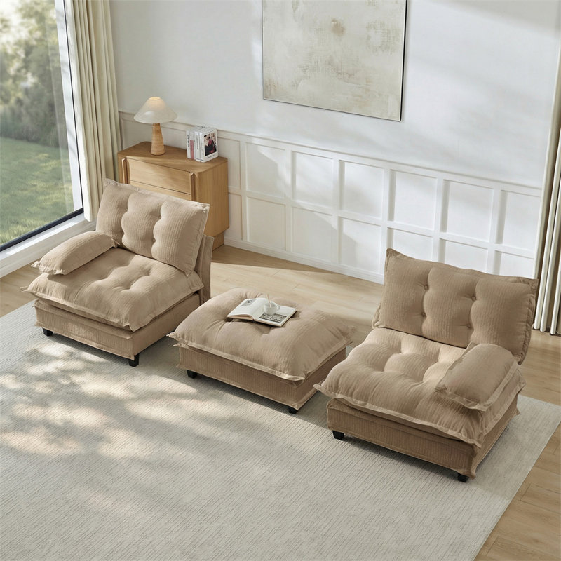 2-Seater L-Shaped Sectional, Light Coffee Chenille