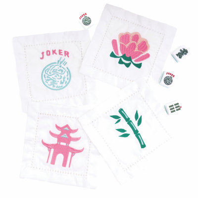 Mahjong Embroidered Cocktail Napkin Set
