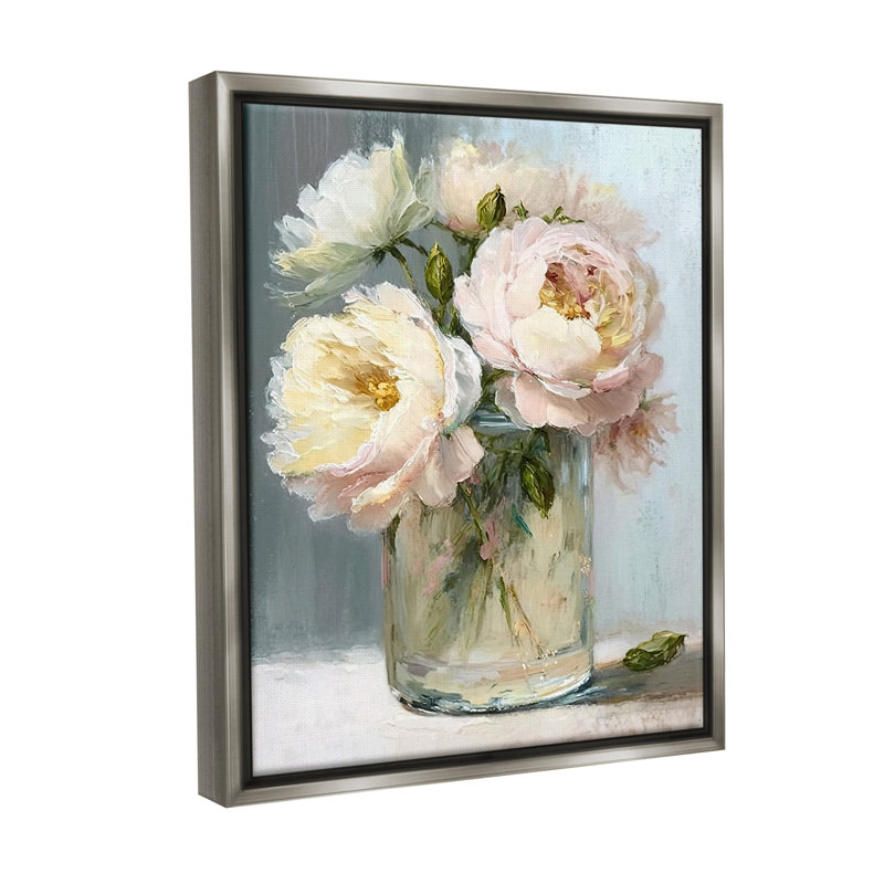«Subtle Rose Blooms Floater Frame» par Gina Kelly sur, H 21 po x l 17 po, Cadre flottant gris lustré