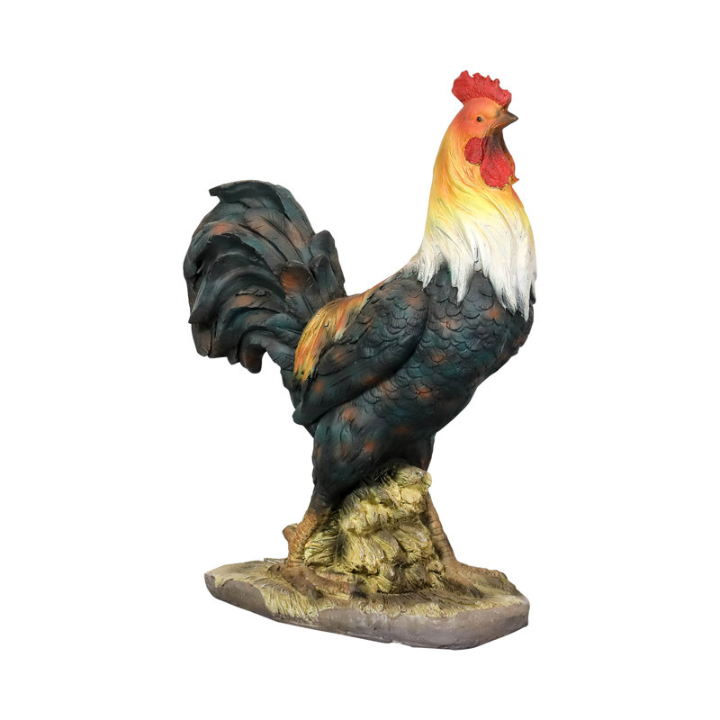 22.4" Multicolor Concrete Rooster Garden Statue