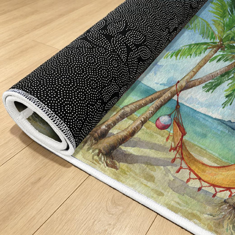 Clear Tropical Landscape Coconut Palms Beach Ocean Bright Sunny Summer Day Machine Washable Indoor Area Rug