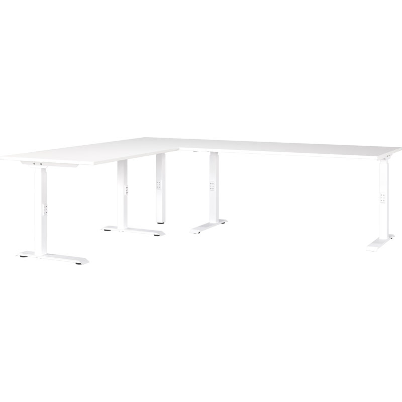 Mastandrea Adjustable L-Shaped Metal Base Standing Desk, 91cm H x 240cm W x 200cm D, White