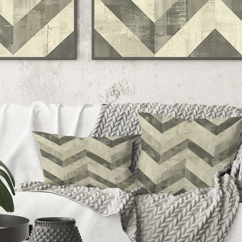 Coussin lombaire beige moderne à chevrons modernes III