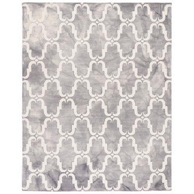 Tapis gris / ivoire en laine touffeté à la main à motif géométrique