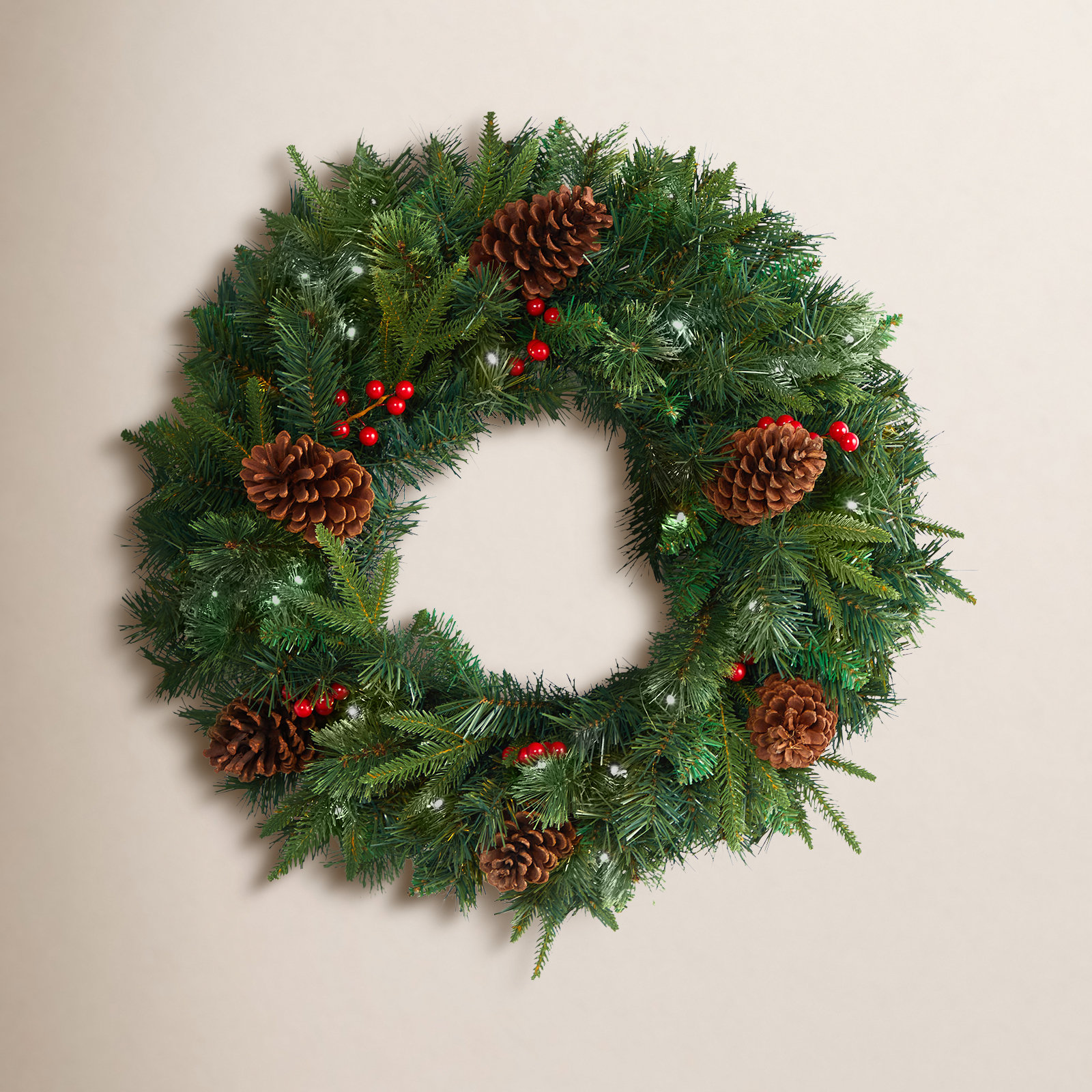 24'' Faux Pine Lighted Wreath