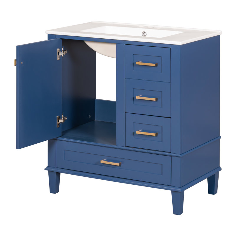 30" Modern Bathroom Vanity Cabinet with Sink and Storage, Gold, Blue