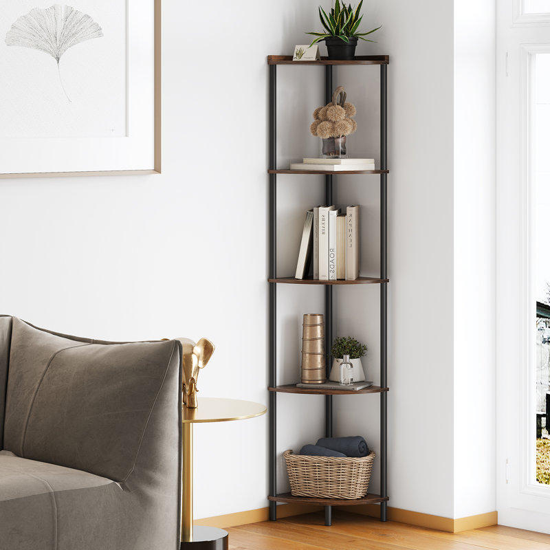 Swade 64.9" H x 12.2" W Corner Bookcase, Black/Brown
