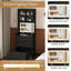 Coiffeuse noire à abattant avec miroir DEL lumineux, armoire supérieure vitrée, plusieurs tiroirs de rangement et tabouret rembourré - Meuble de chambre multifonctionnel