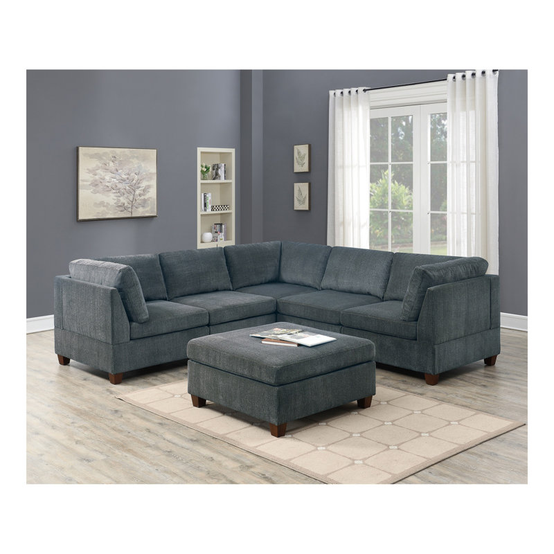 Ensemble de canapé modulaire en chenille gris modulaire 6 pièces