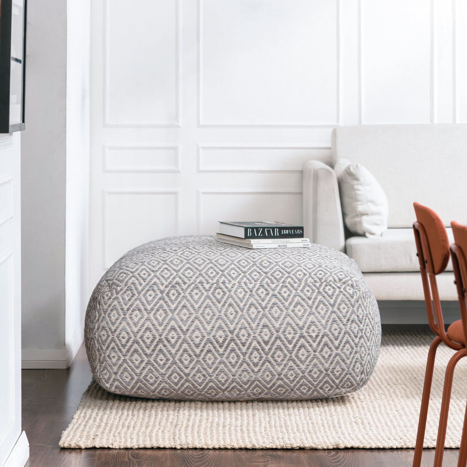 lyanola 34" Pouffe, Beige/Gray