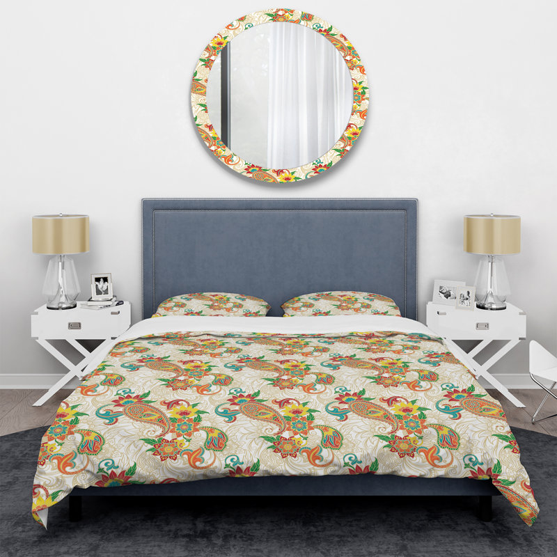 Ensemble de housse de couette à motif floral à motif cachemire brun et vert