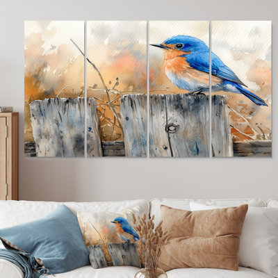 «Bluebird On The Farm Fence IV» - Décoration murale oiseau - Art mural moderne