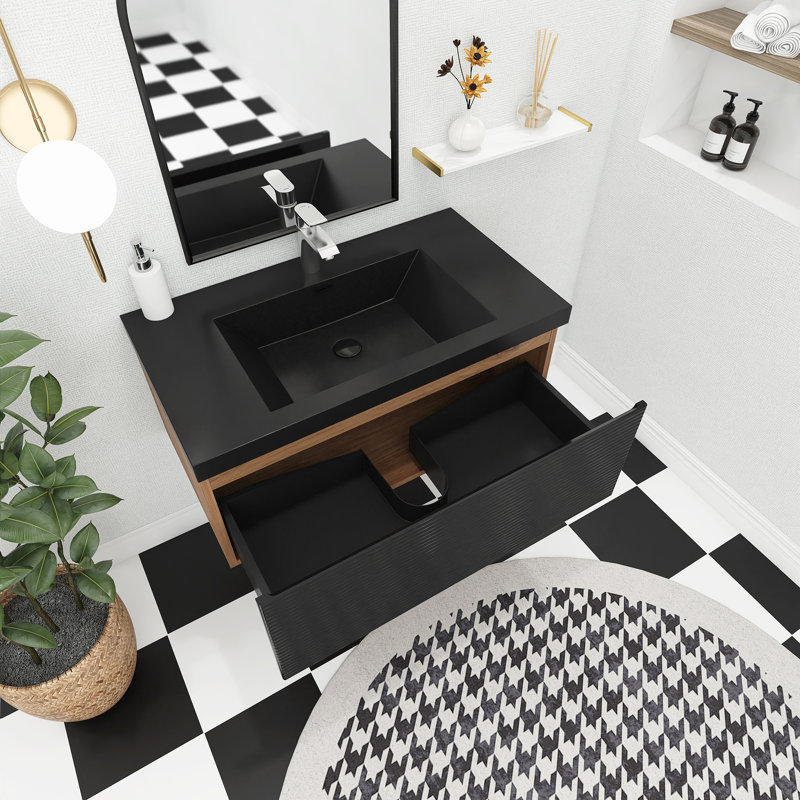 Meuble-lavabo mural simple 36 po avec plateau en résine