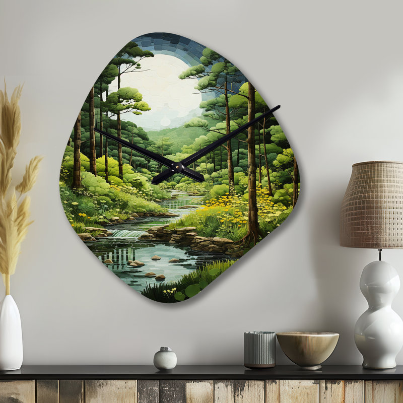 «Forest Whispering Woods Pastoral III», horloge murale asymétrique, Petit