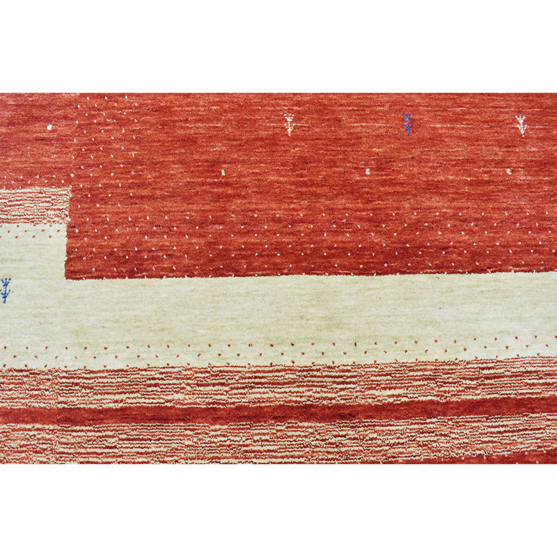 Wool Striped Area Rug in Red, Rectangle 6' x 9'