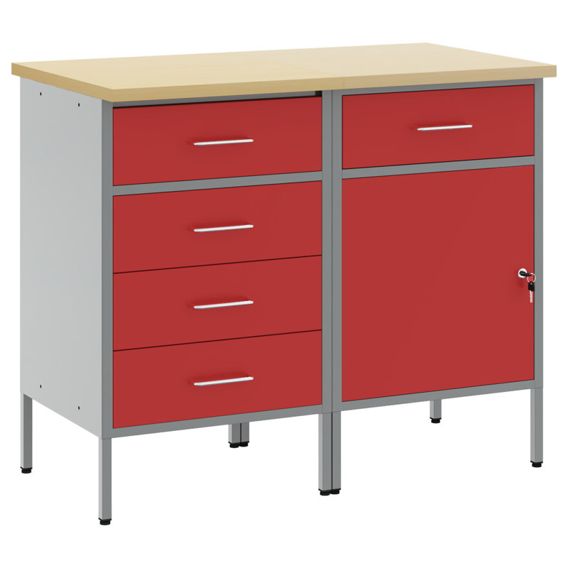 Set Of 2 Steel, 2X Cabinet, Red