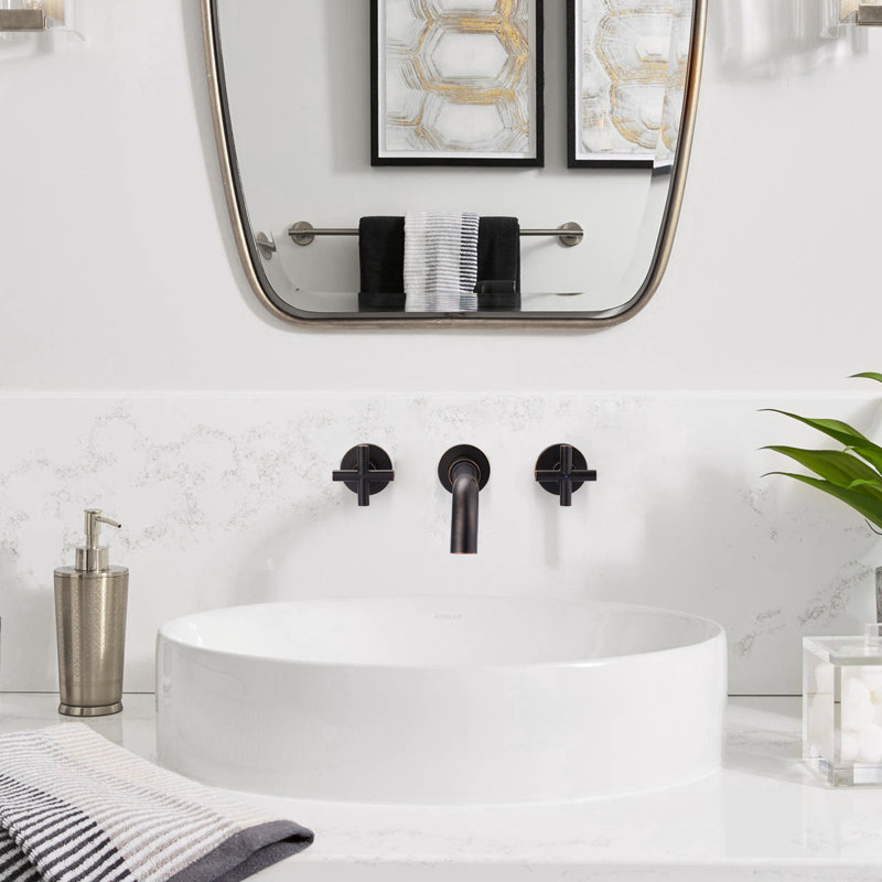 Robinet de salle de bain mural à deux poignées pour lavabo IVIGA, Bronze huilé