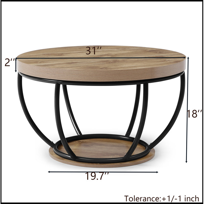 Table basse ronde avec tablettes de rangement à 2 niveaux, Black
