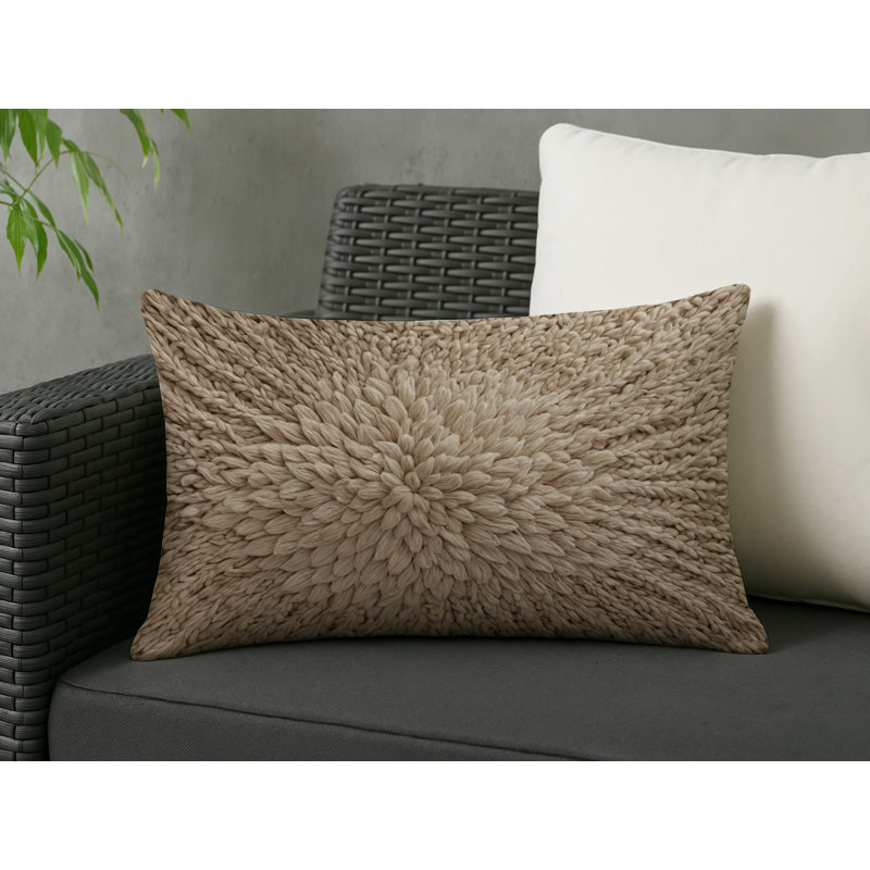 Coussin décoratif intérieur et extérieur Modern, Brun clair / beige / brun géométrique, Rectangle H 20 po x l 14 po