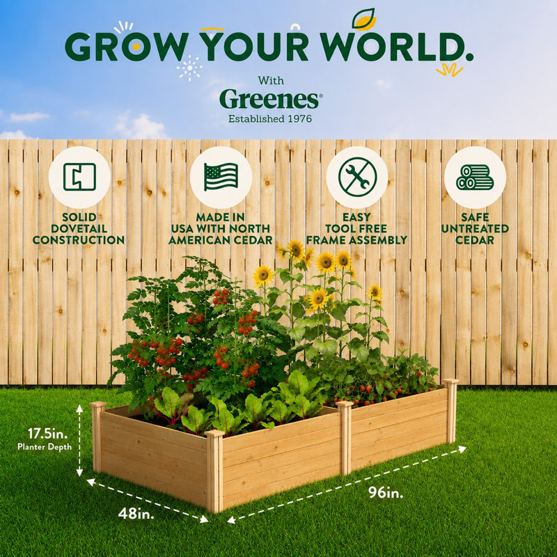 Katsuyoshi Wood Raised Garden Bed, 17.5" H x 96" W x 48" D, Cedar