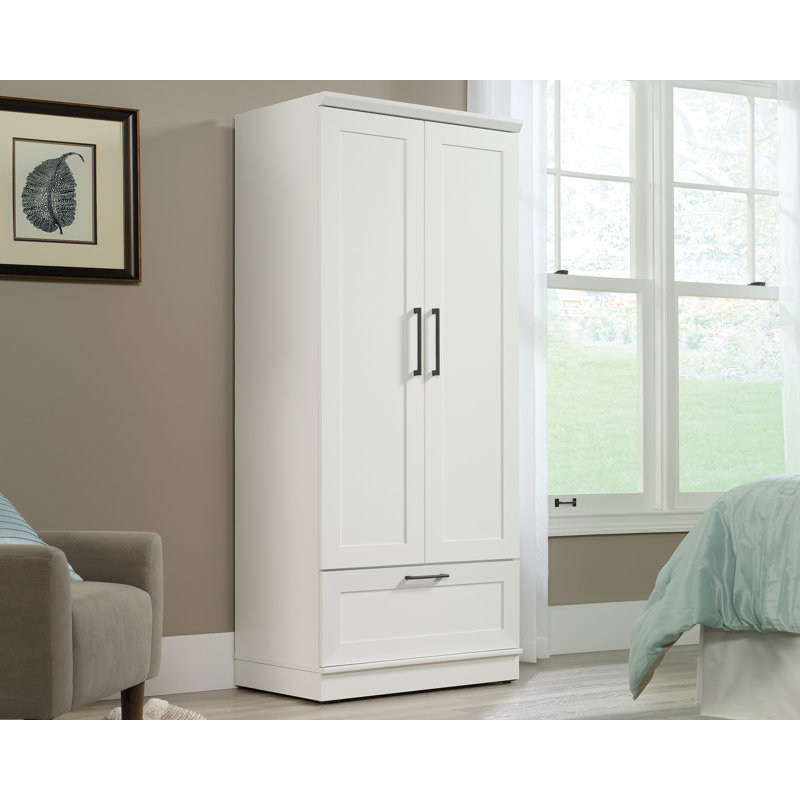 Soft White MDF 2-Door Wardrobe Armoire with Drawer
