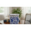 Bougie parfumée moderne en céramique Plumeria pour décor de salon - Décoration pour table basse, chambre à coucher ou bibliothèque - 4 po, bleu et blanc-1884817107