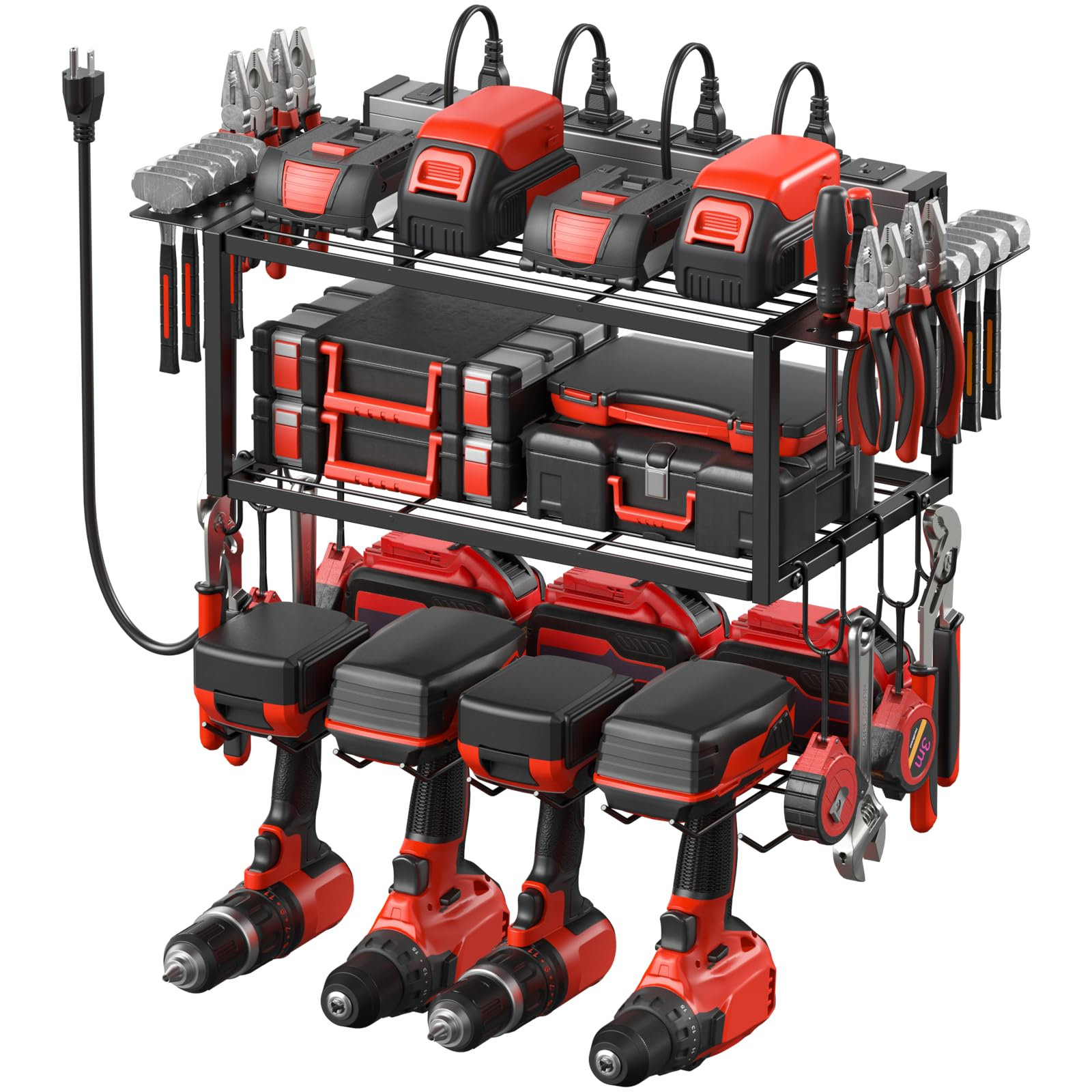 Organiseur ural pour outils électriques à 3 niveaux et 7 supports de