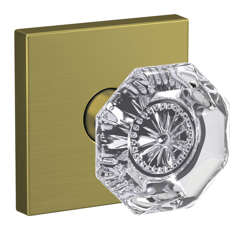 Alexandria Non-Turning Glass Knob with Collins Trim, Satin Brass
