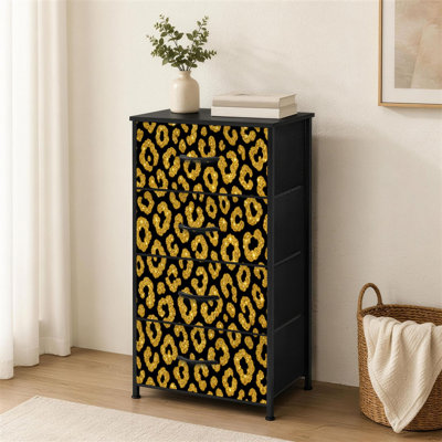 Commode à 4 tiroirs pour chambre à coucher sans couture avec fourrure de léopard à paillettes dorées et imprimé guépard animal