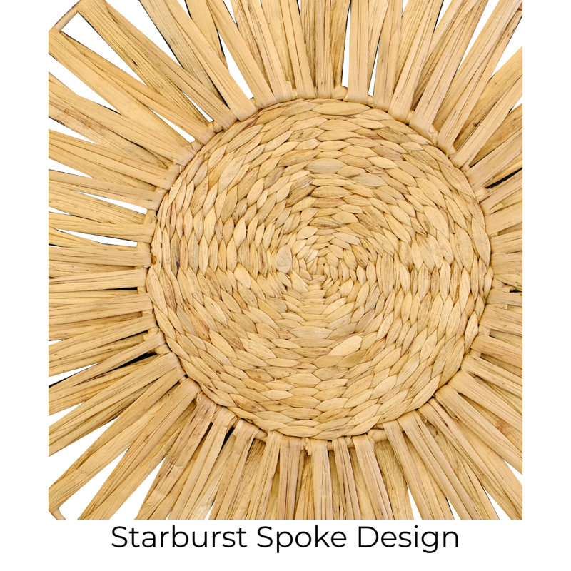 Set Of 3 Handwoven Natural Fiber Wall Décor – Natural Boho Circular Design, Starburst Spoke