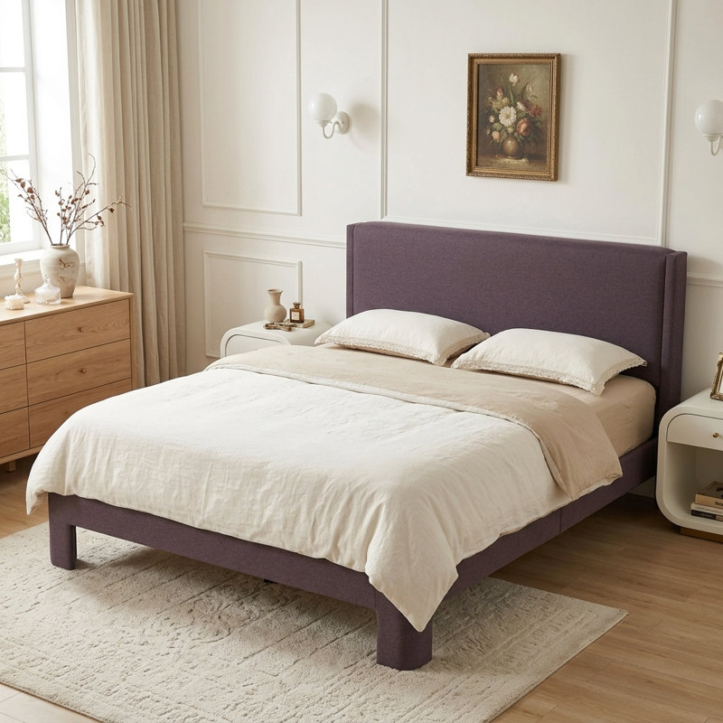 Lit tapissier rectangulaire Modern, minimaliste, double, mauve moderne, Lit double, Mauve